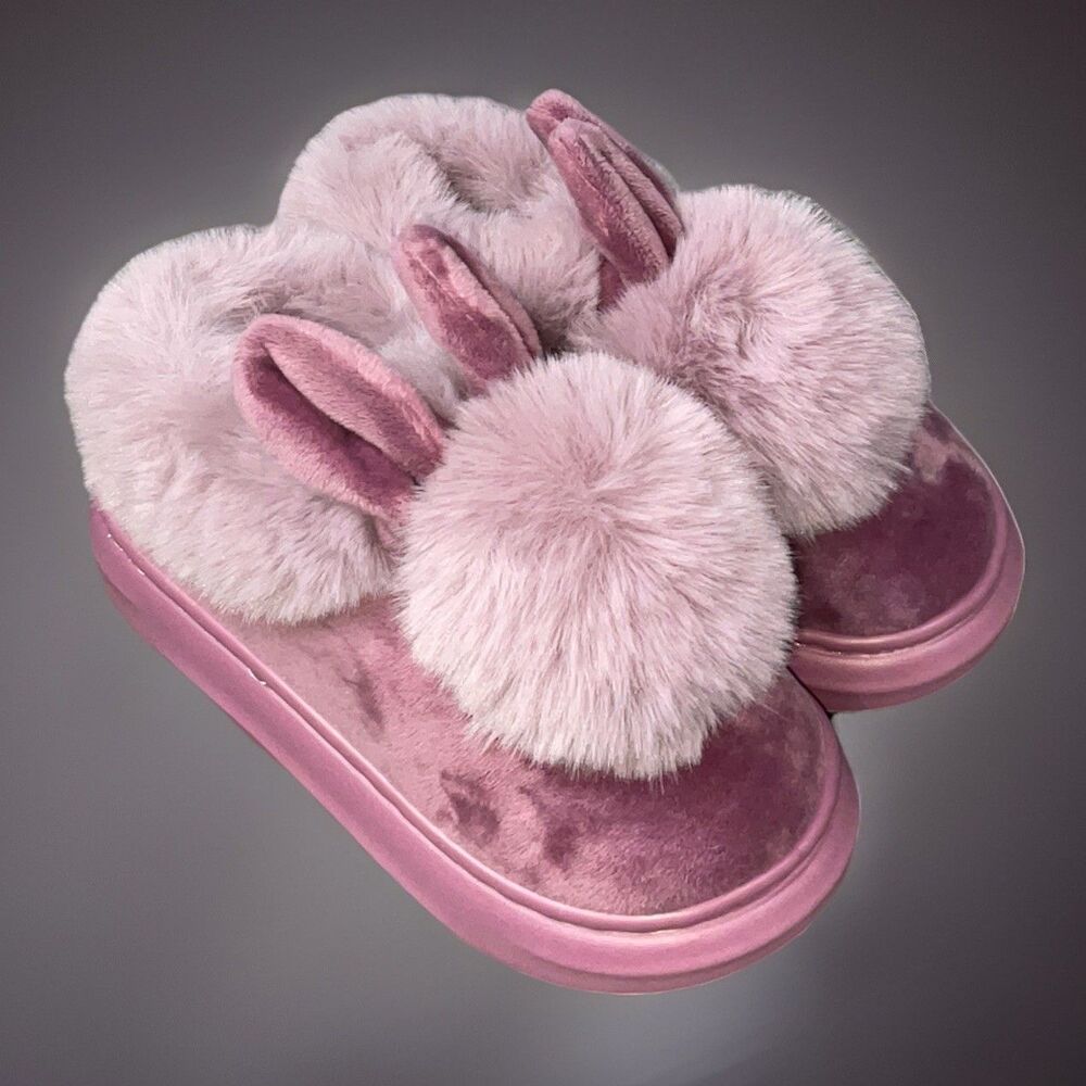 Women Plush Bunny Rabbit Warm Indoor Slippers Slip On Home Shoes Winter Comfort